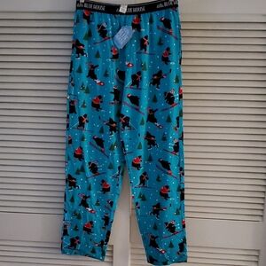 Hatley Little Blue House Men's PJ Bottoms Blue w.Red & Black Skiing Bears Size L